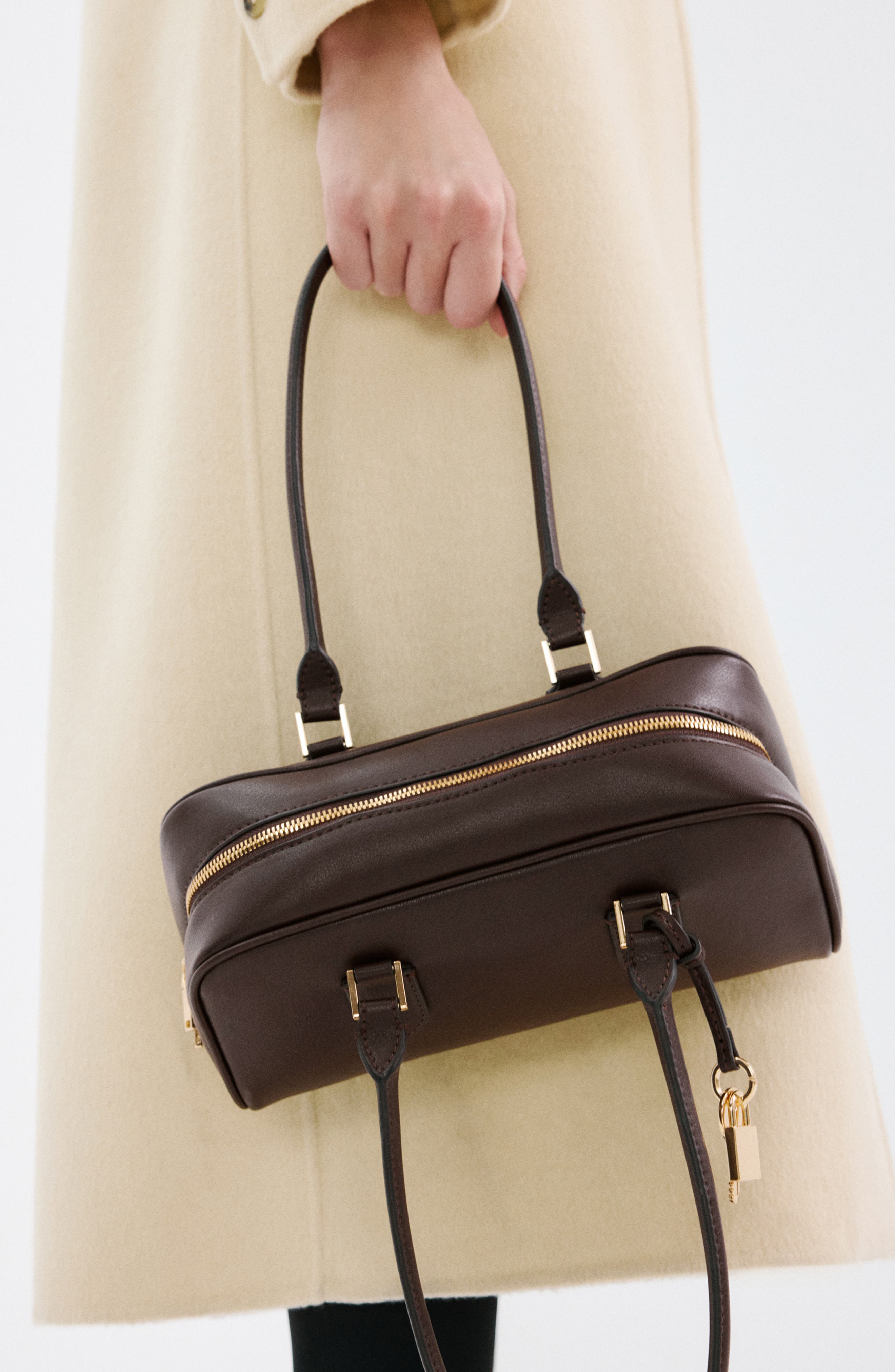 MANGO Faux Leather Bowling Bag, Alternate, color, 