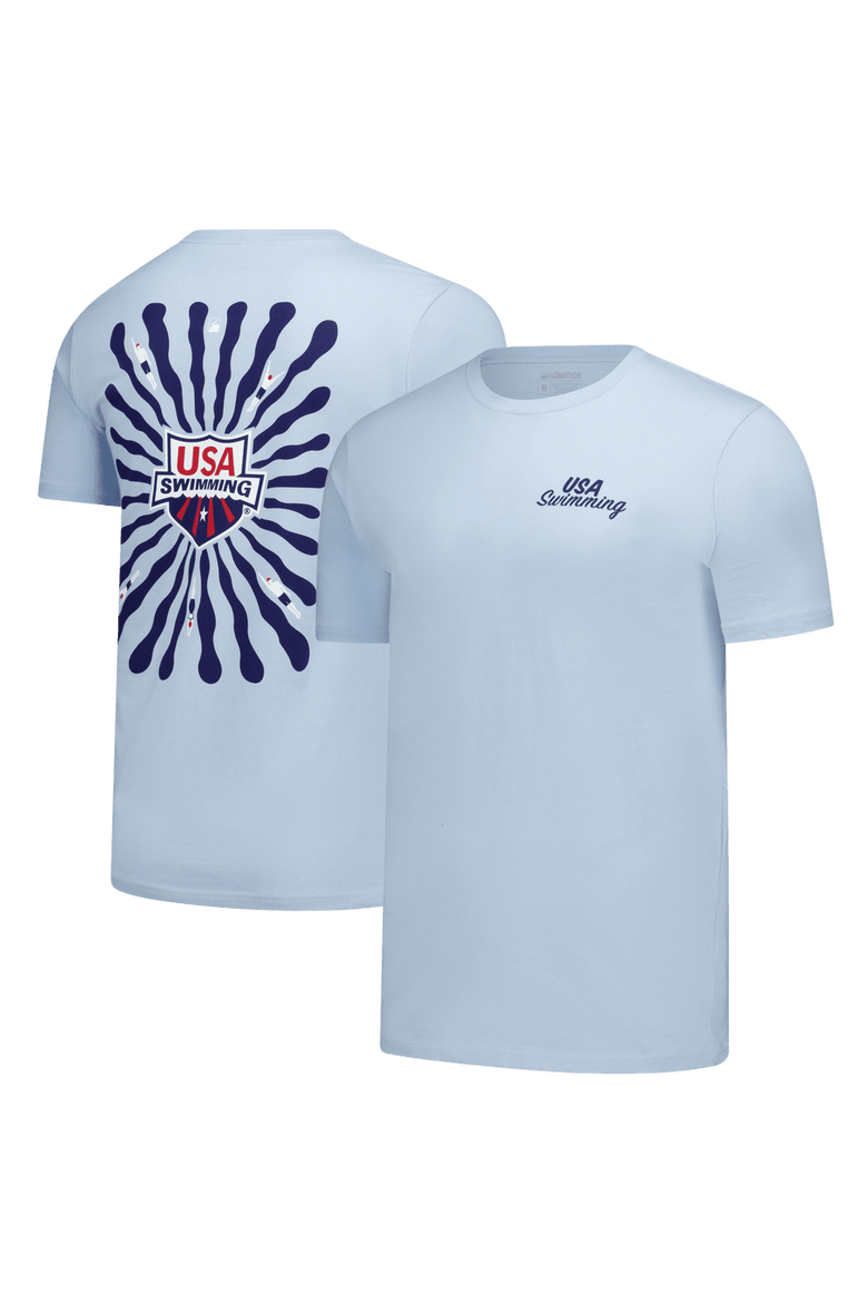 Unisex Flomotion Light Blue USA Swimming Swim Meet 2.0 T-Shirt, Main, color, Light Blue