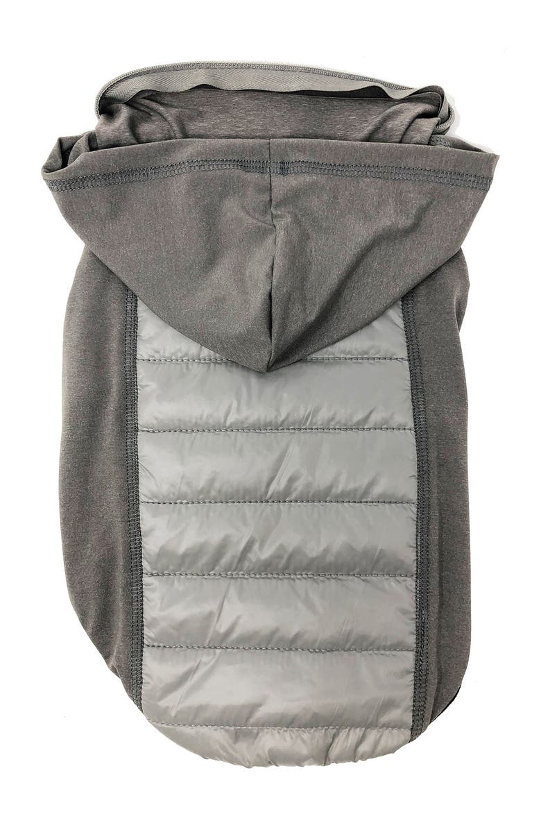 PET LIFE 'Apex' Lightweight Hybrid 4-Season Stretch & Quick-Dry Dog Coat w/ Pop out Hood - Medium, Main, color, Grey