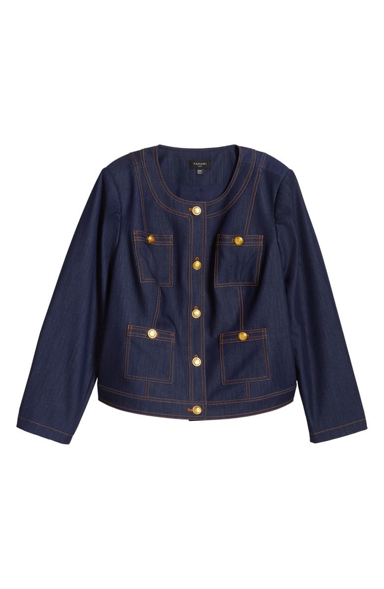Tahari ASL Crop Denim Jacket, Alternate, color, Denim