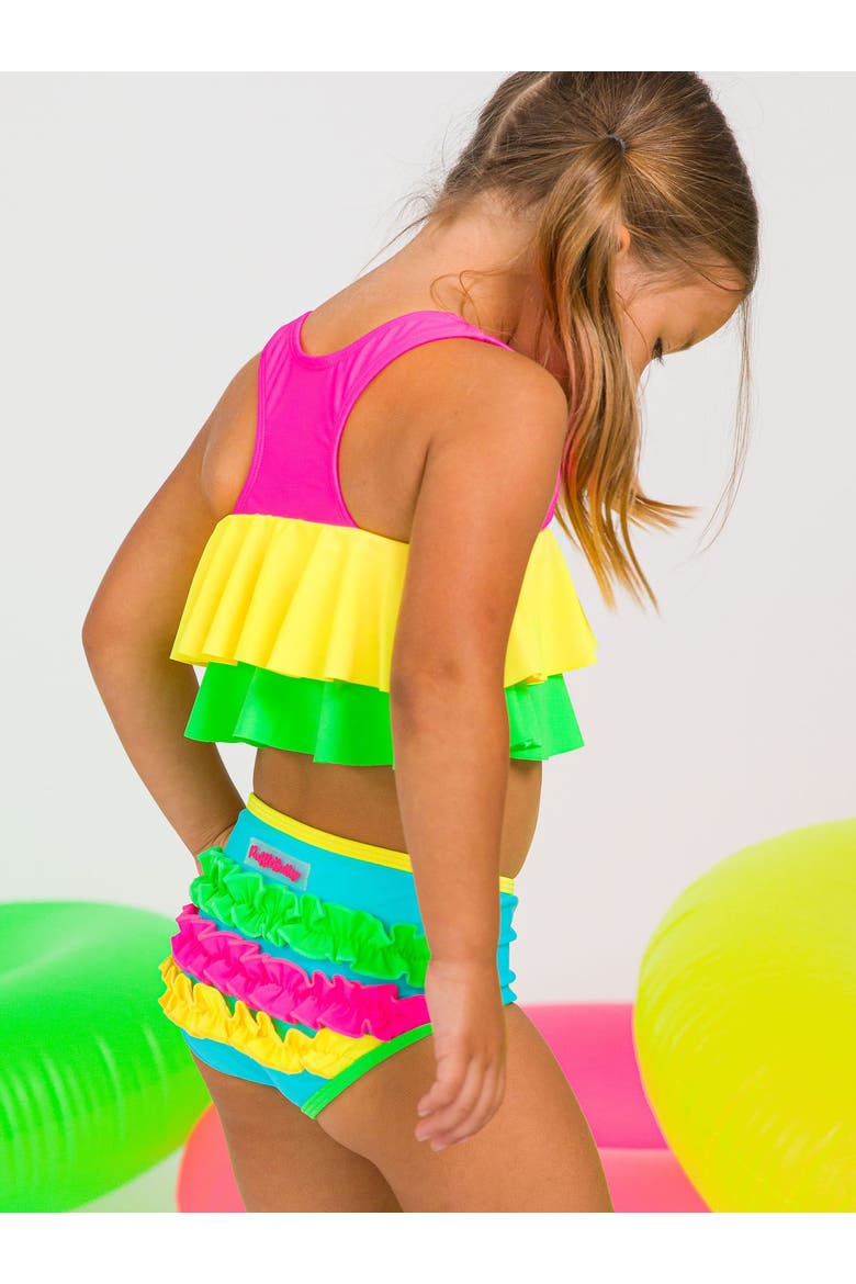 Girls Flounce Bikini, Alternate, color, Neon Color Block