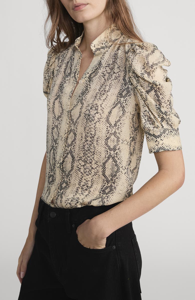 FRAME The Gillian Snake Print Puff Sleeve Silk Top, Alternate, color, Camel Multi