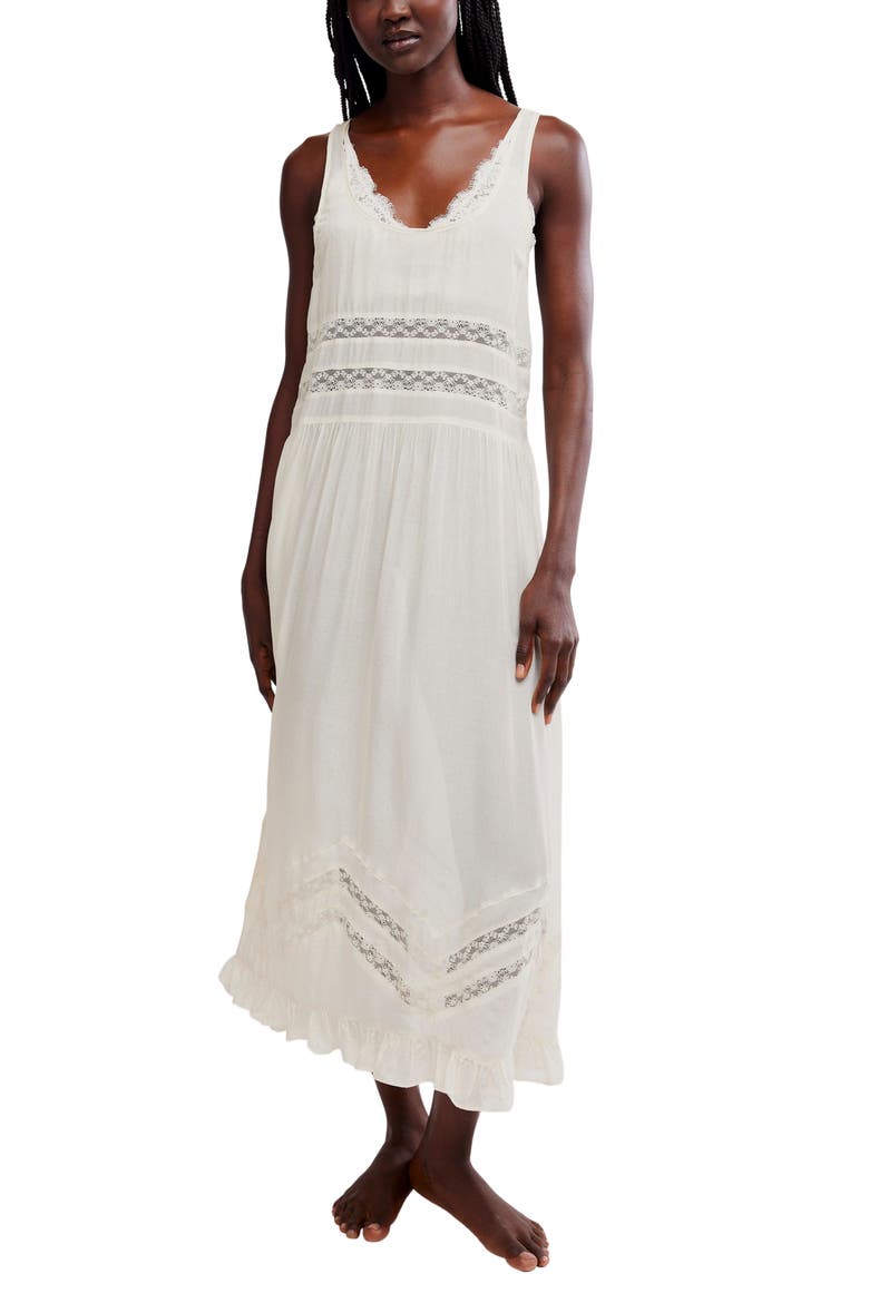 Voile and Lace Midi Dress, Alternate, color, IVORY COMBO