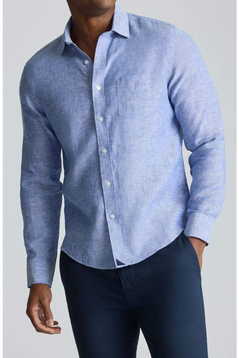 Vin Santo Linen Wrinkle Resistant Button-Up Shirt, Main, color, MID BLUE