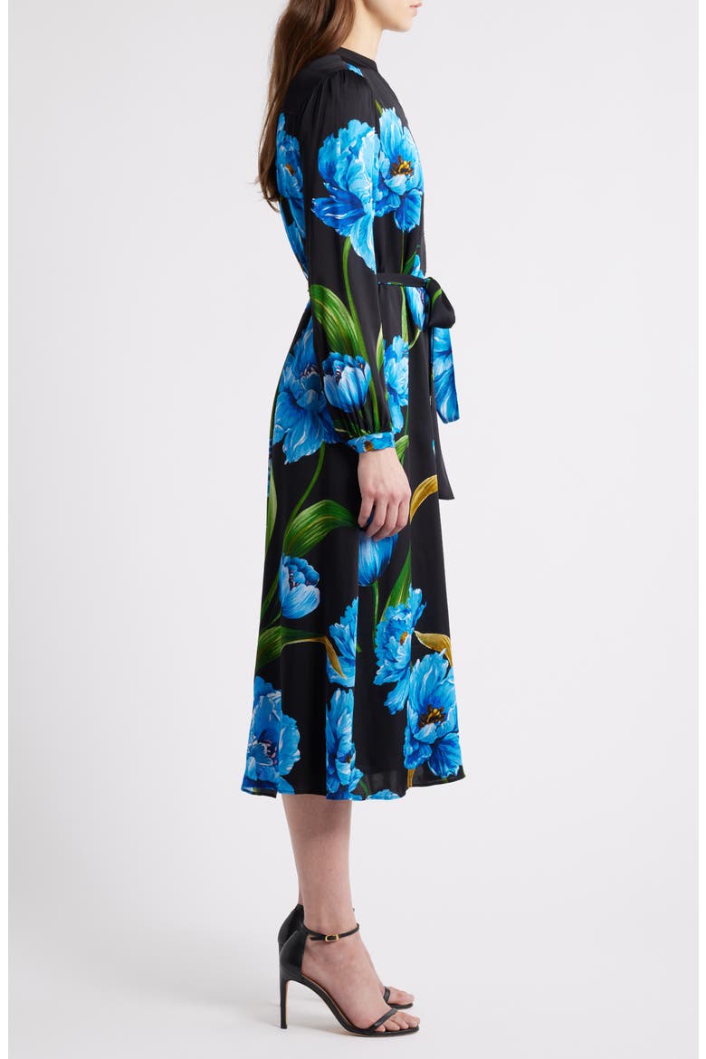 The Mila Placed Floral Long Sleeve Silk Blend Midi Dress, Alternate, color, WILDSIDE FLORAL
