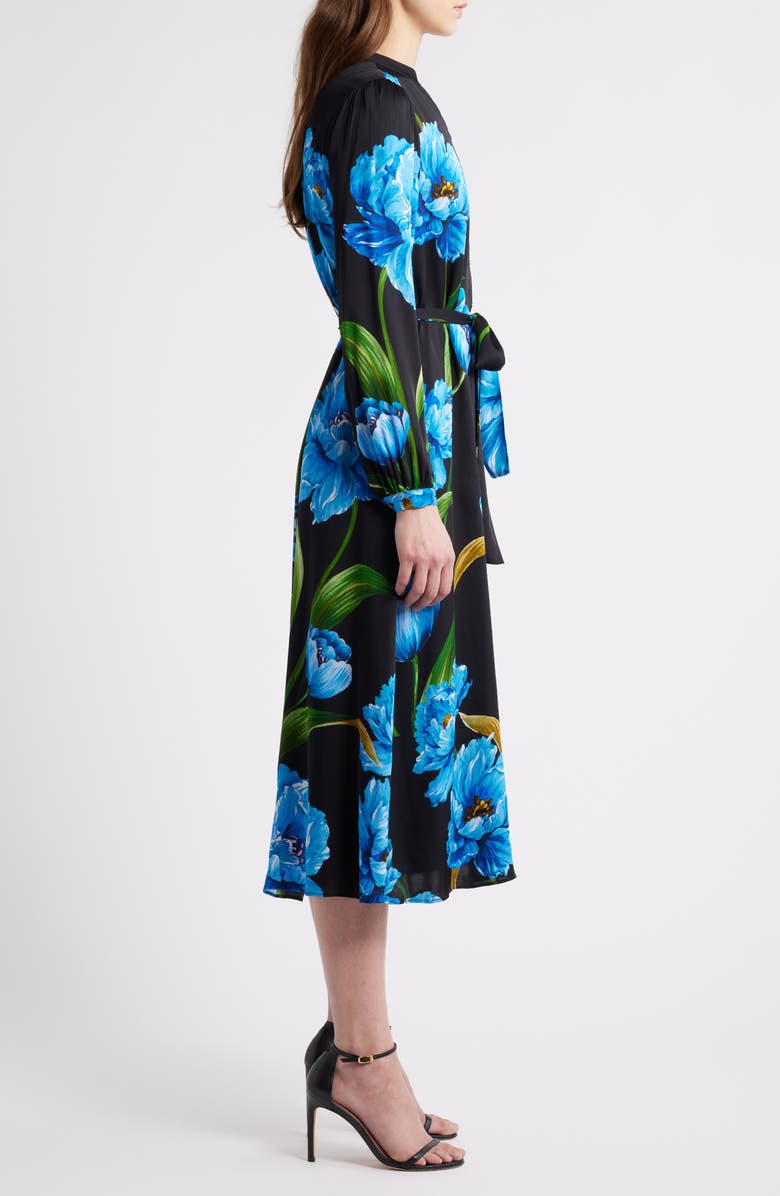 Elie Tahari The Mila Placed Floral Long Sleeve Silk Blend Midi Dress, Alternate, color, Wildside Floral