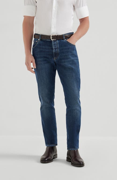 Brunello Cucinelli Slim Fit Five-pocket Trousers In Blue