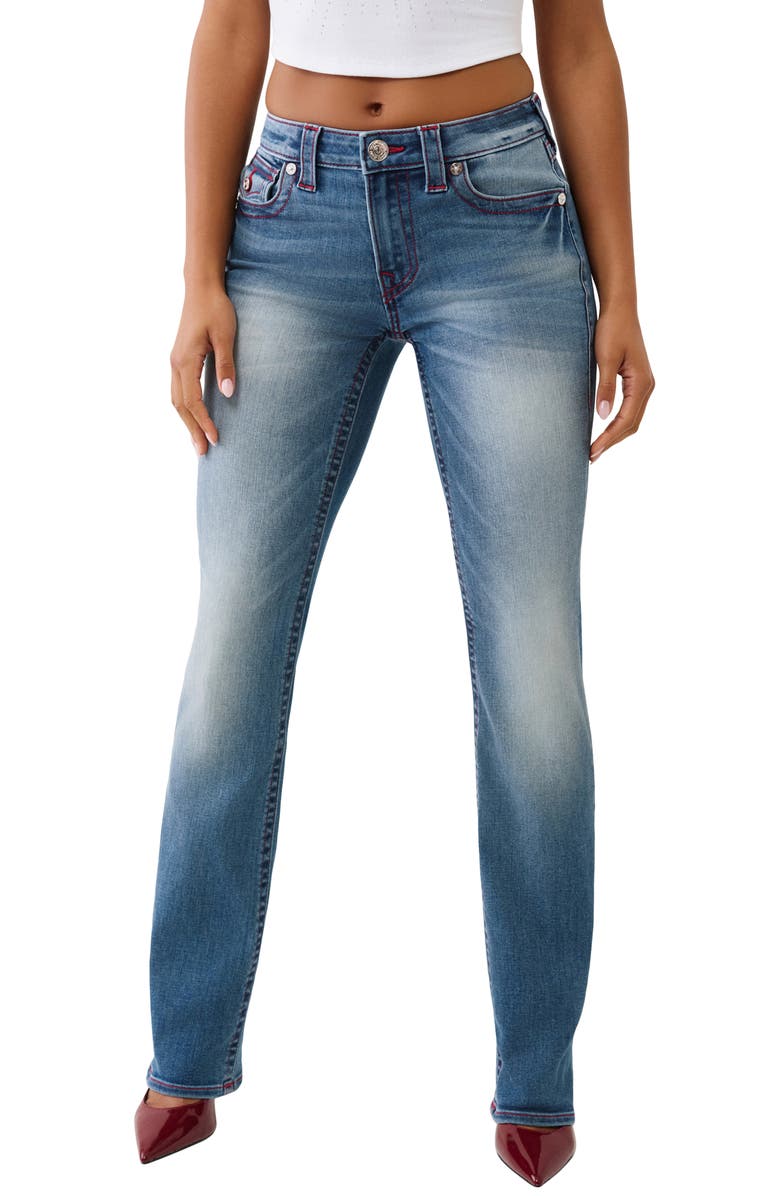 True Religion Billie Mid Rise Straight Leg Jeans, Main, color, Medium Wash