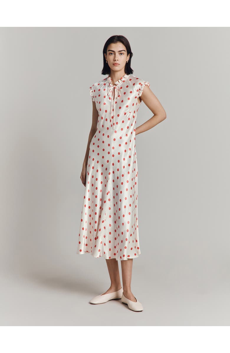 Ghost London Cicely Polka Dot Satin Midi Dress, Alternate, color, Ivory Polka Dot