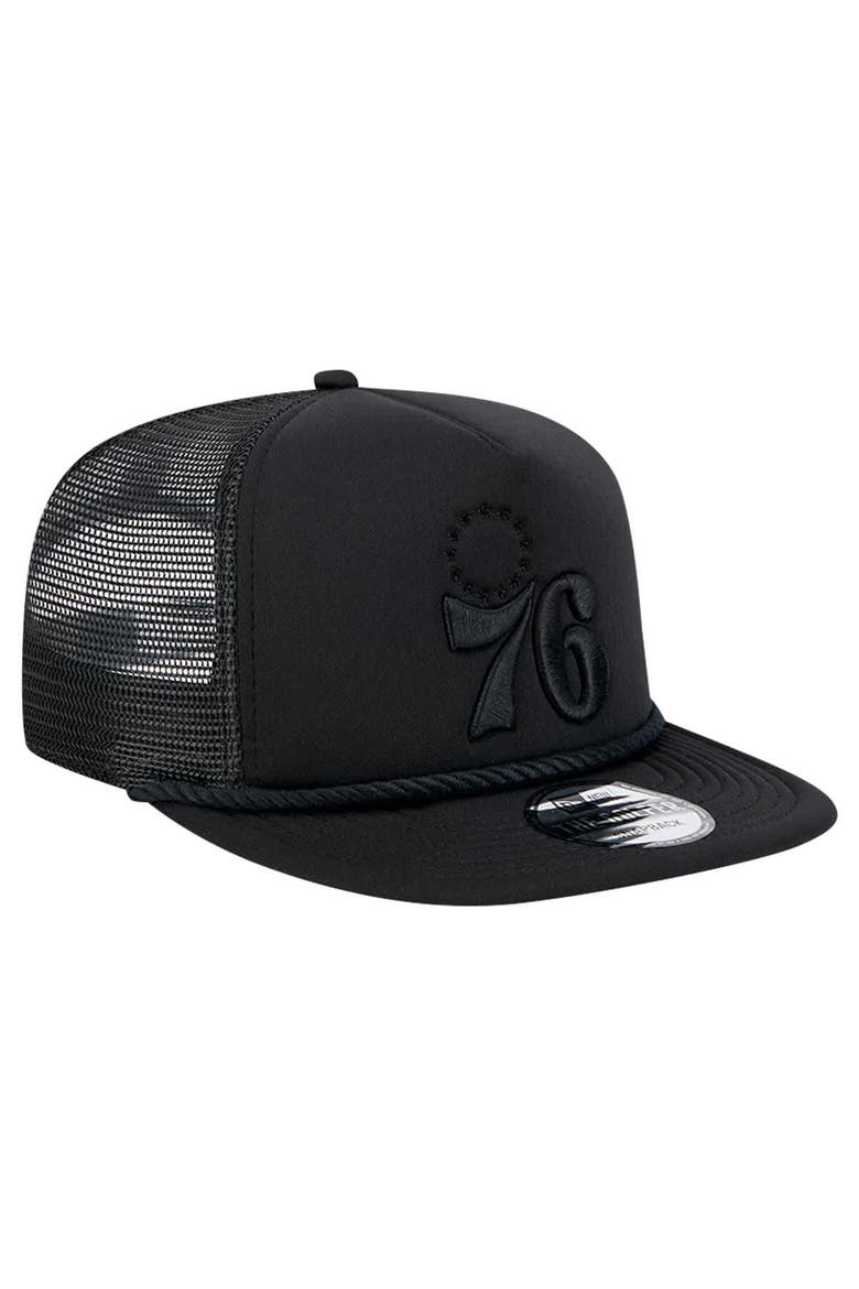 Men's New Era Black Philadelphia 76ers Tone Foam Meshback Golfer Snapback Hat, Alternate, color, Black