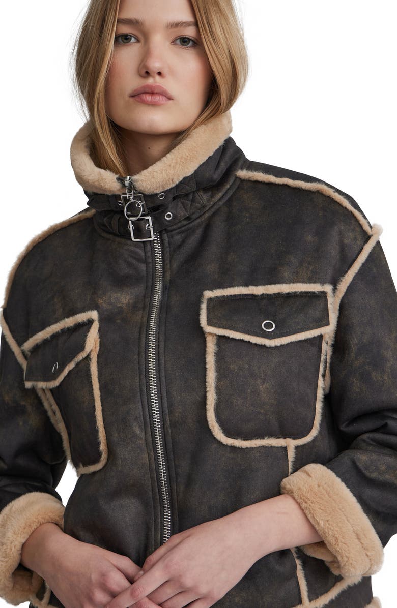 NVLT Faux Fur Trim Faux Suede Biker Jacket, Alternate, color, Chocolate