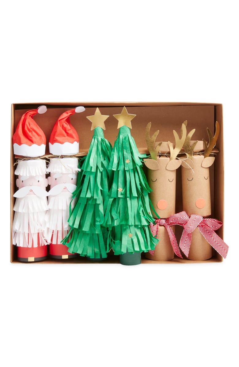 Meri Meri 6-Pack Assorted Santa, Reindeer & Trees Christmas Crackers, Alternate, color, Asst