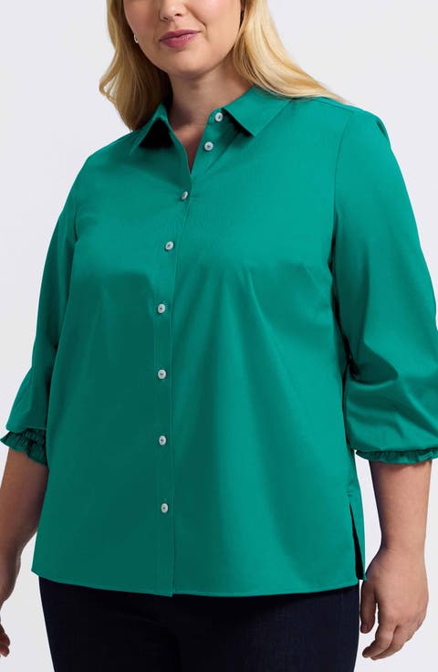 Avril Matte Sateen Button-Up Shirt (Plus)