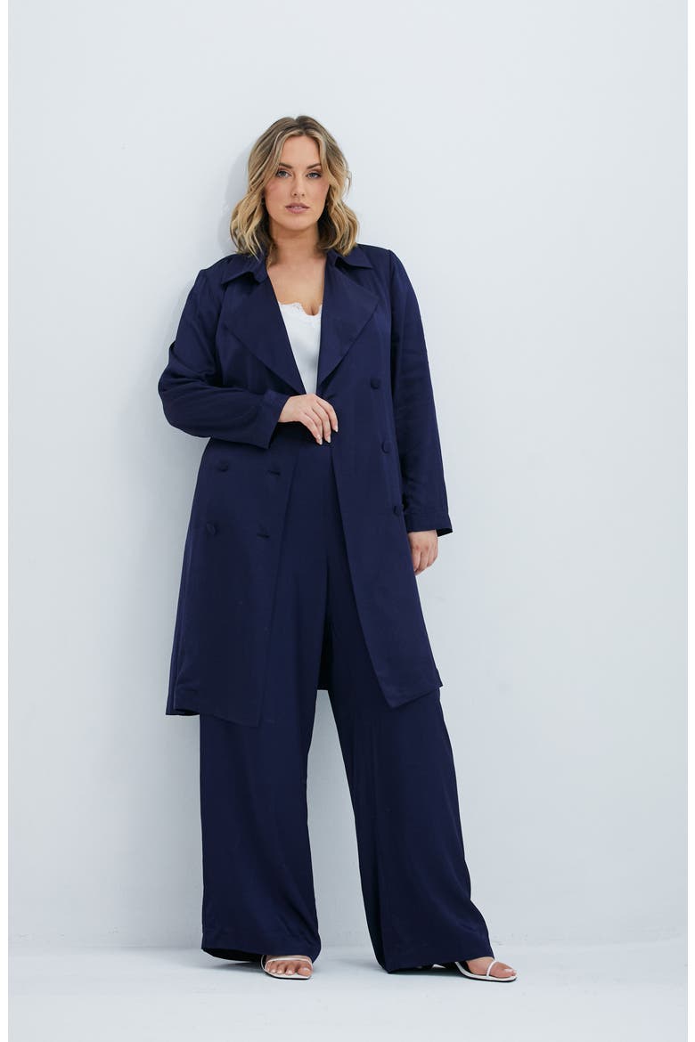 Samantha Satin Trench Coat, Alternate, color, INK