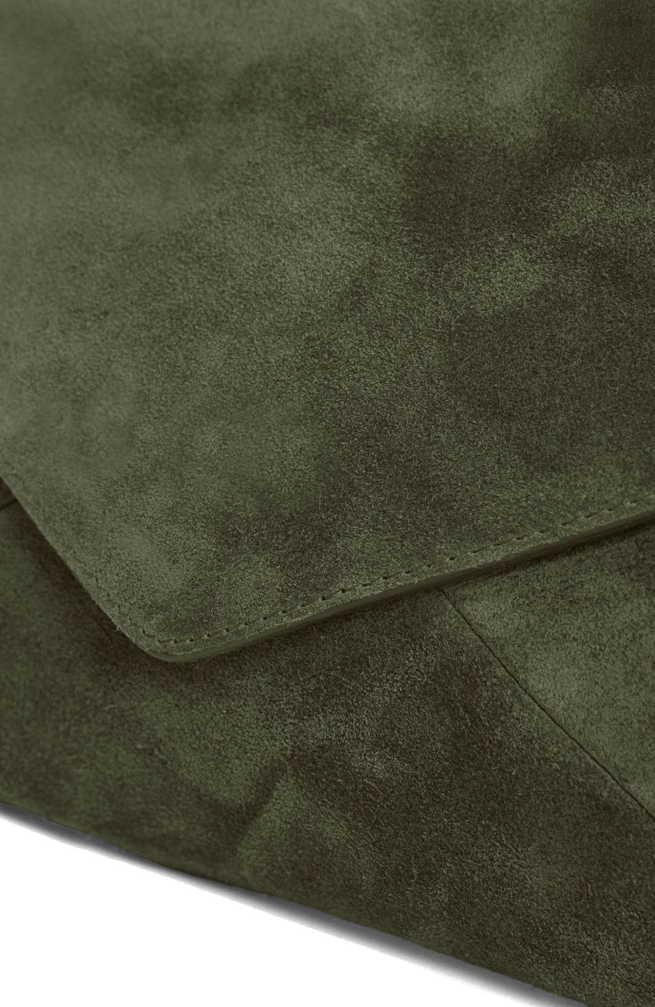 Valentina Envelope Suede Clutch, Alternate, color, Olive Suede