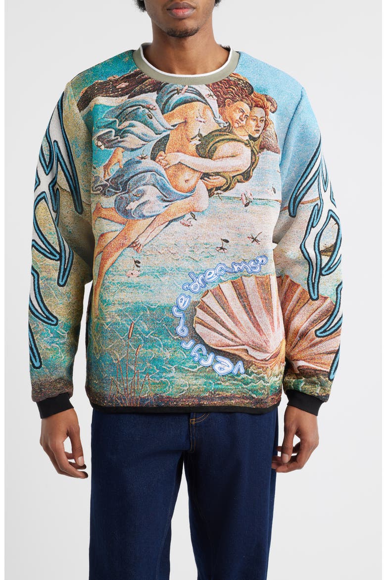 Birth of Venus Jacquard Sweatshirt, Main, color, GREEN
