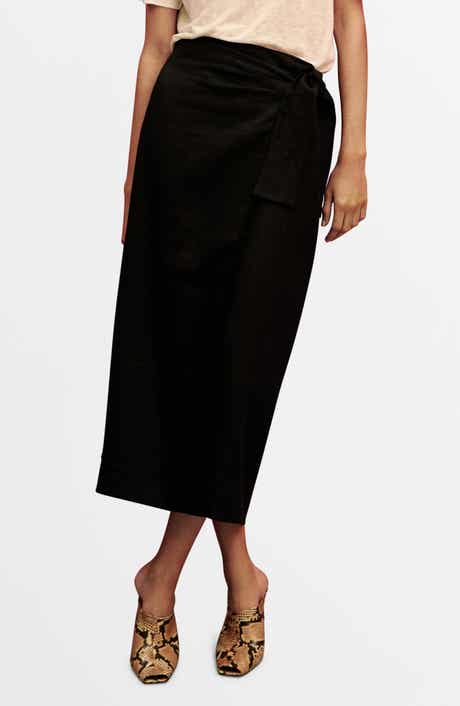 MANGO Side Tie Linen Wrap Skirt