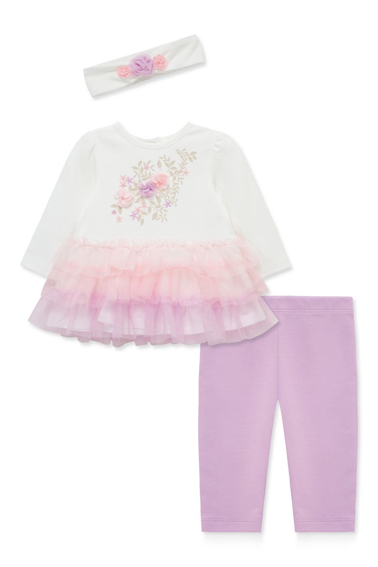 Floral Tiered Tulle Top, Leggings & Headband Set, Main, color, LILAC