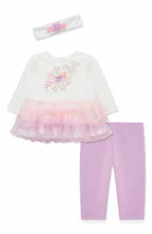 Floral Tiered Tulle Top, Leggings & Headband Set
