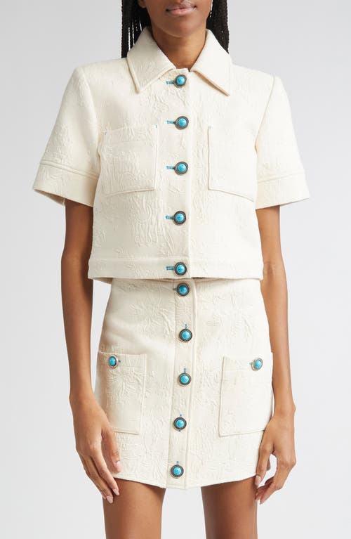 L Agence Chita Floral Embossed Short-sleeve Jacket In Neutral