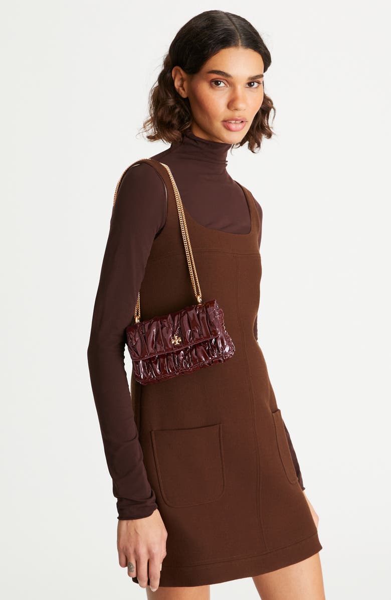 Tory Burch Mini Kira Ruched Patent Leather Shoulder Bag, Alternate, color,