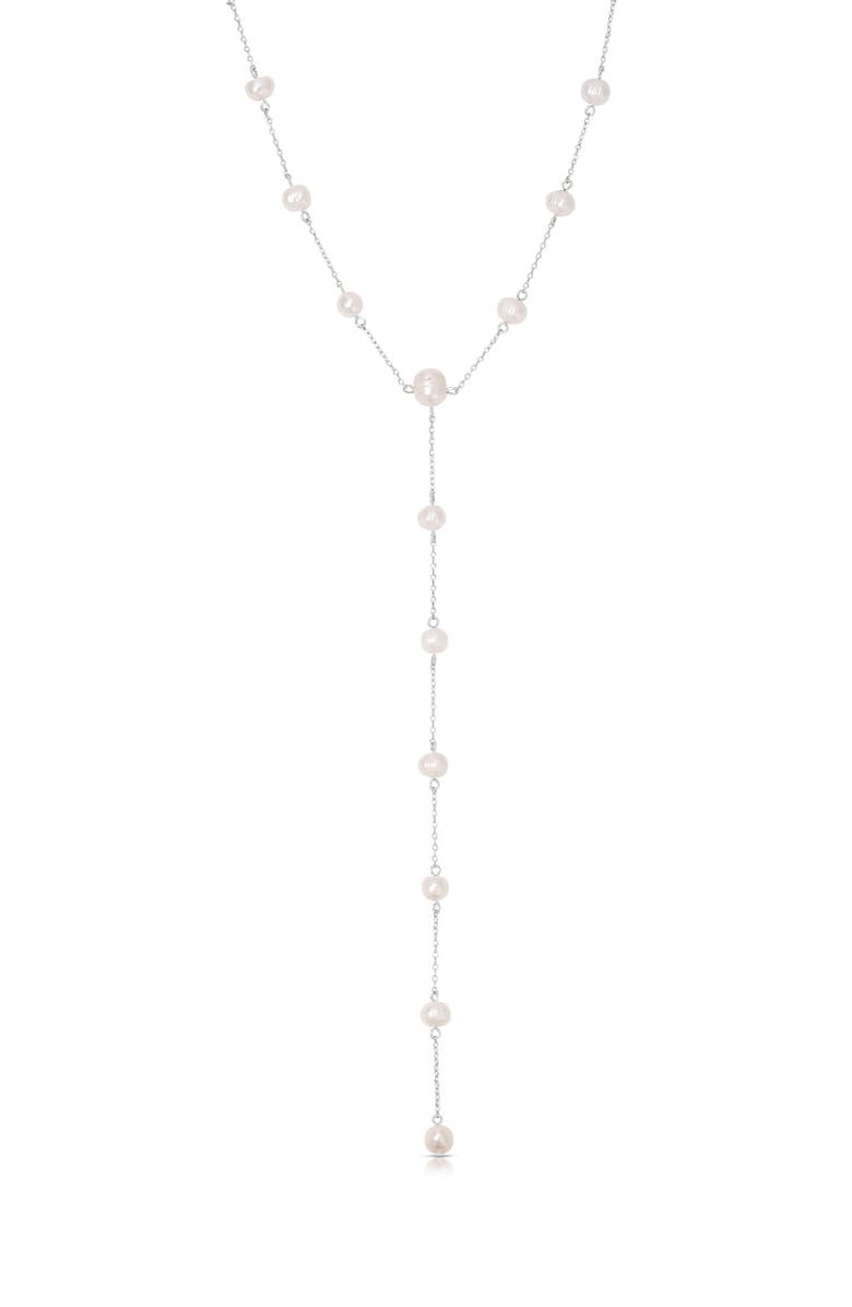 Ettika Dripping Freshwater Pearl Y-Necklace, Main, color, Silver
