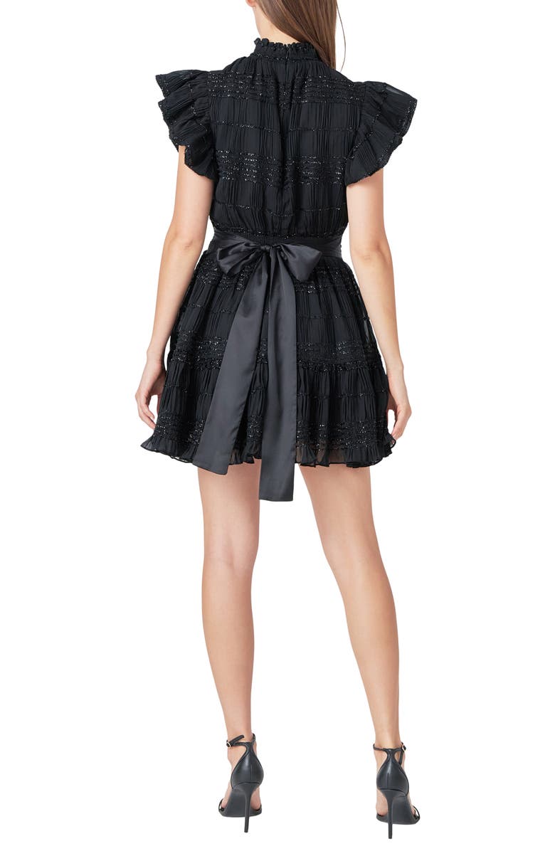 Endless Rose Metallic Ruffle Smocked Chiffon Minidress, Alternate, color, Black