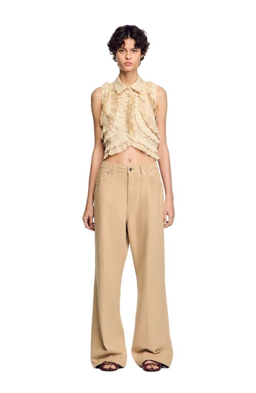 Sandro Ruffled Cropped Shirt In Sand