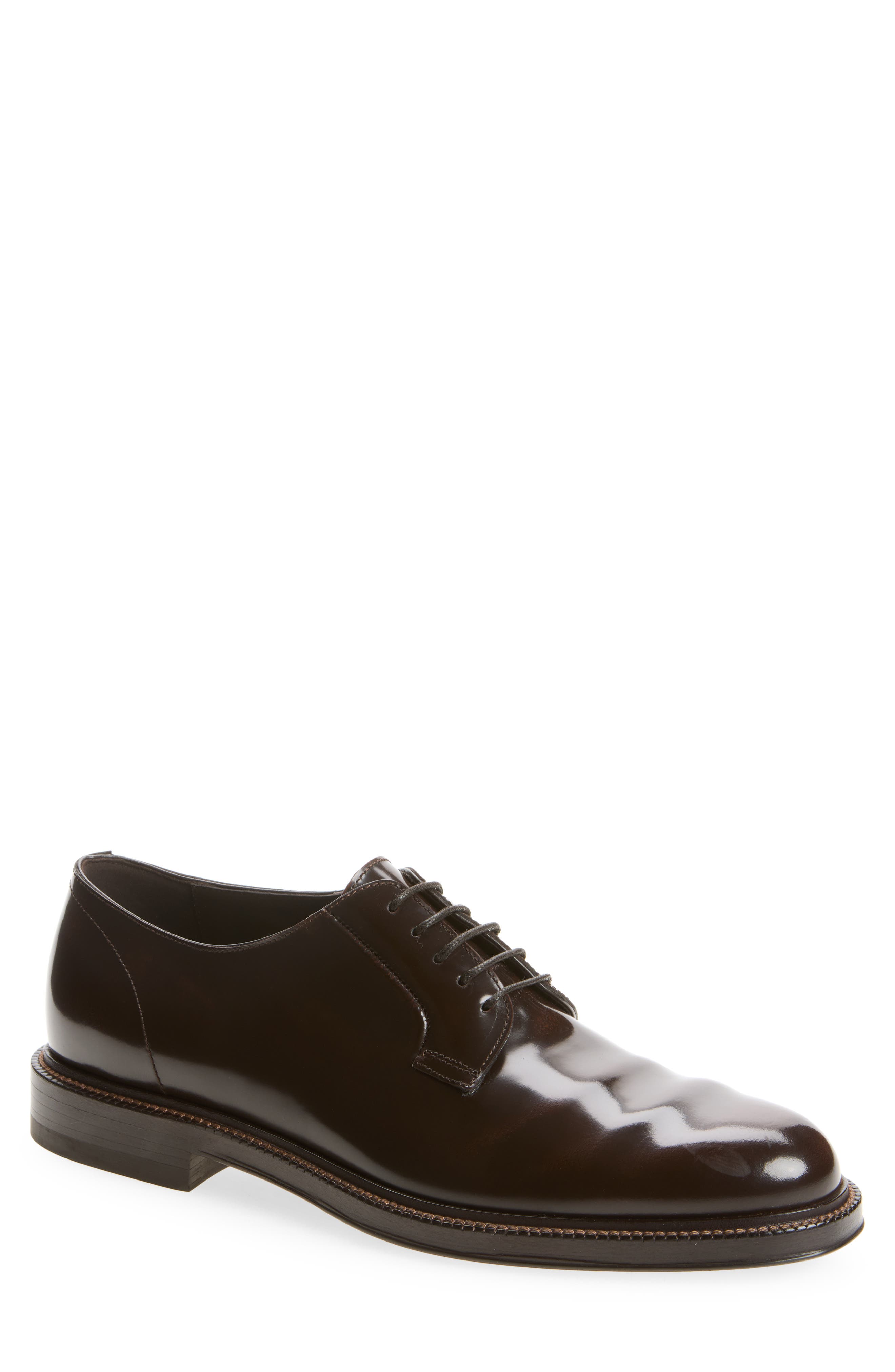 Polished Leather Derby, Main, color, C9837 DARK BROWN