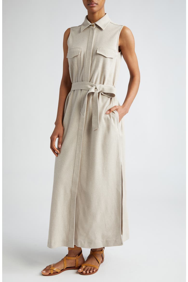 Lampo Belted Sleeveless Cotton Jersey Maxi Shirtdress, Alternate, color, BEIGE