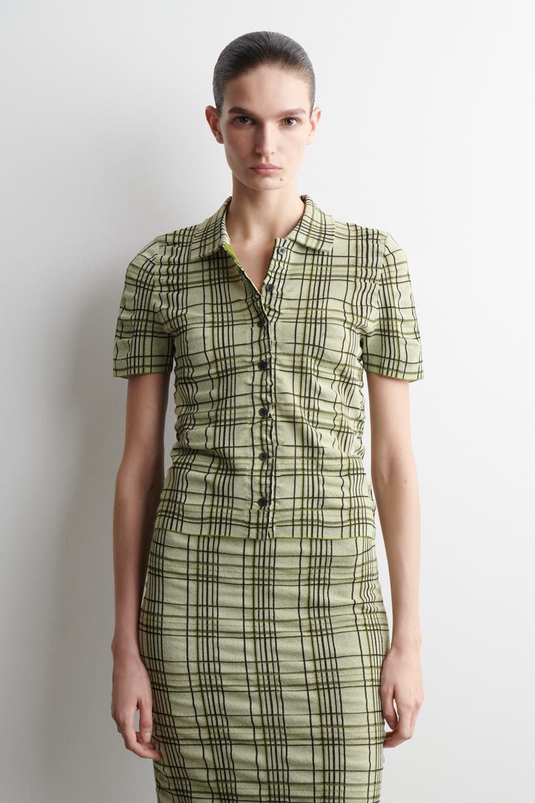 Checked Cotton-Jacquard Shirt, Main, color, GREEN / CHECKED