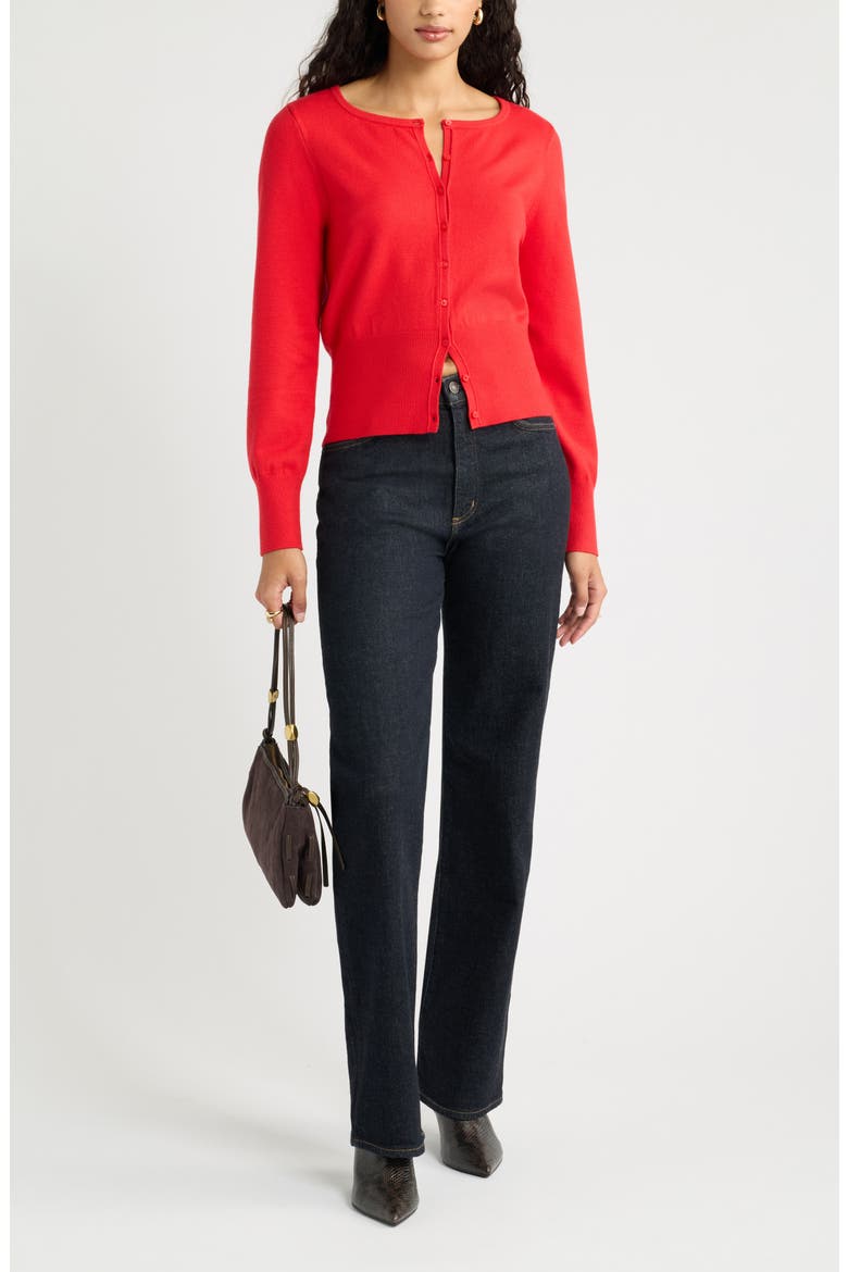 Softluxe Crewneck Cardigan, Alternate, color, RED SALSA