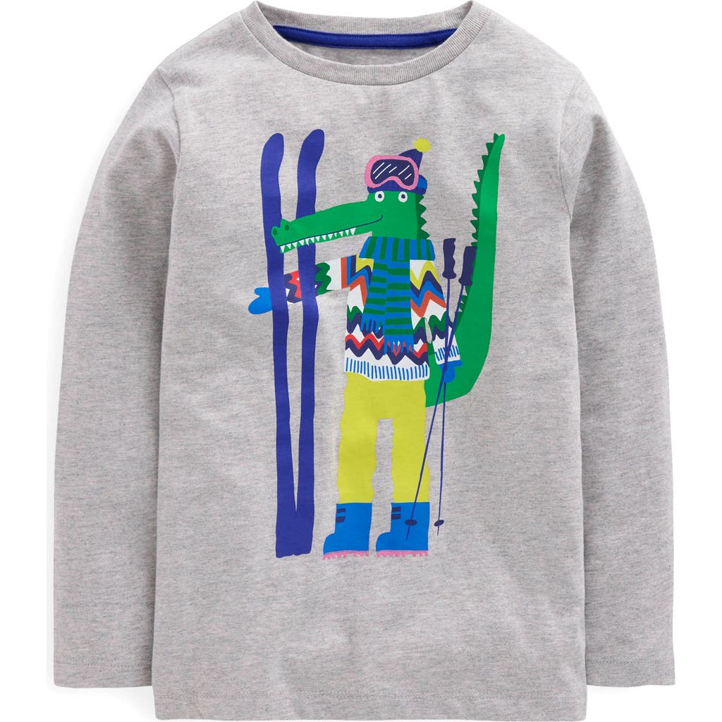 Boden Long Sleeve Novelty T Shirt Grey Marl Skiing Croc In Gray