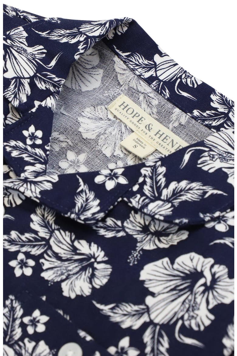 Boys' Linen Short Sleeve Camp Shirt, Kids, Alternate, color, Navy Hibiscus Linen