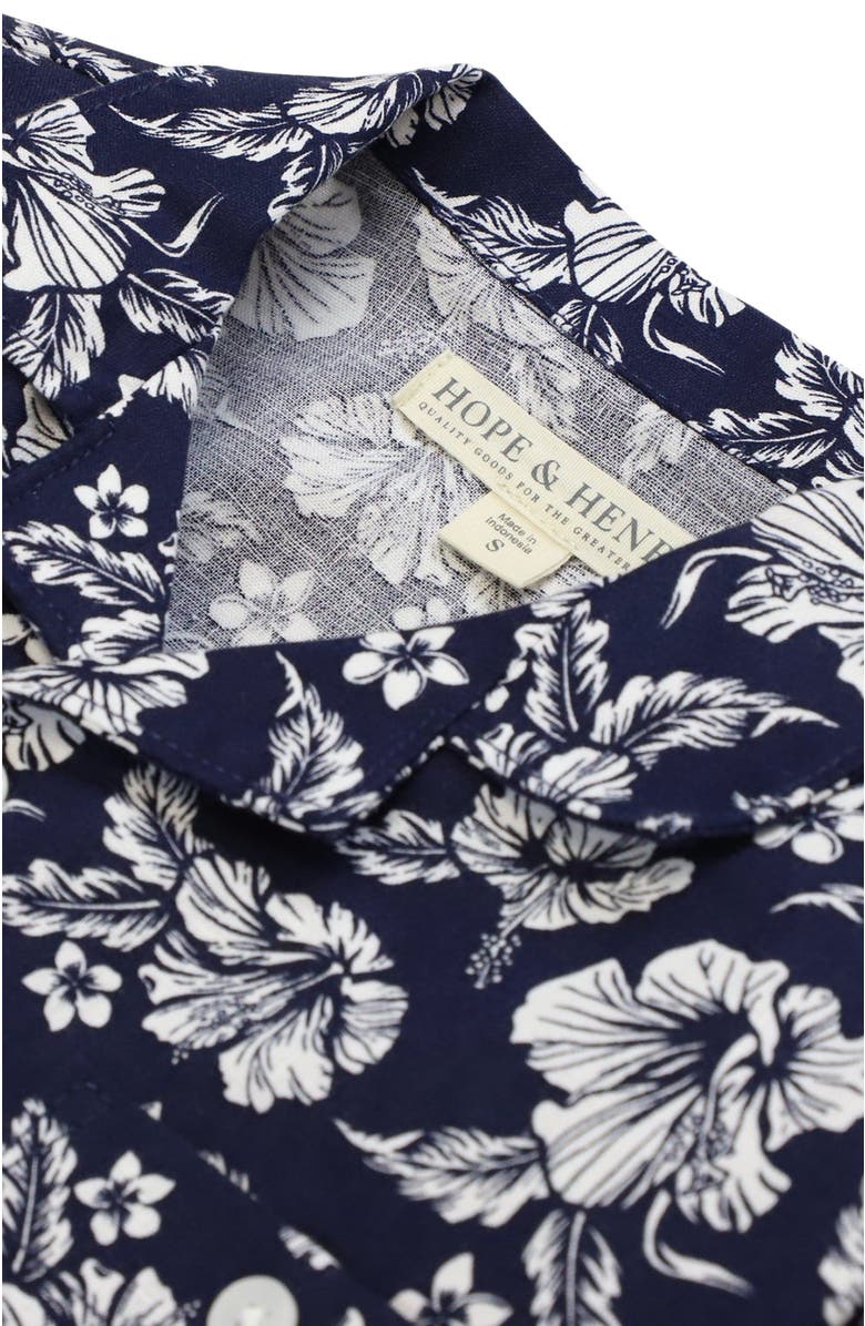 Hope & Henry Boys' Linen Short Sleeve Camp Shirt, Kids, Alternate, color, Navy Hibiscus Linen