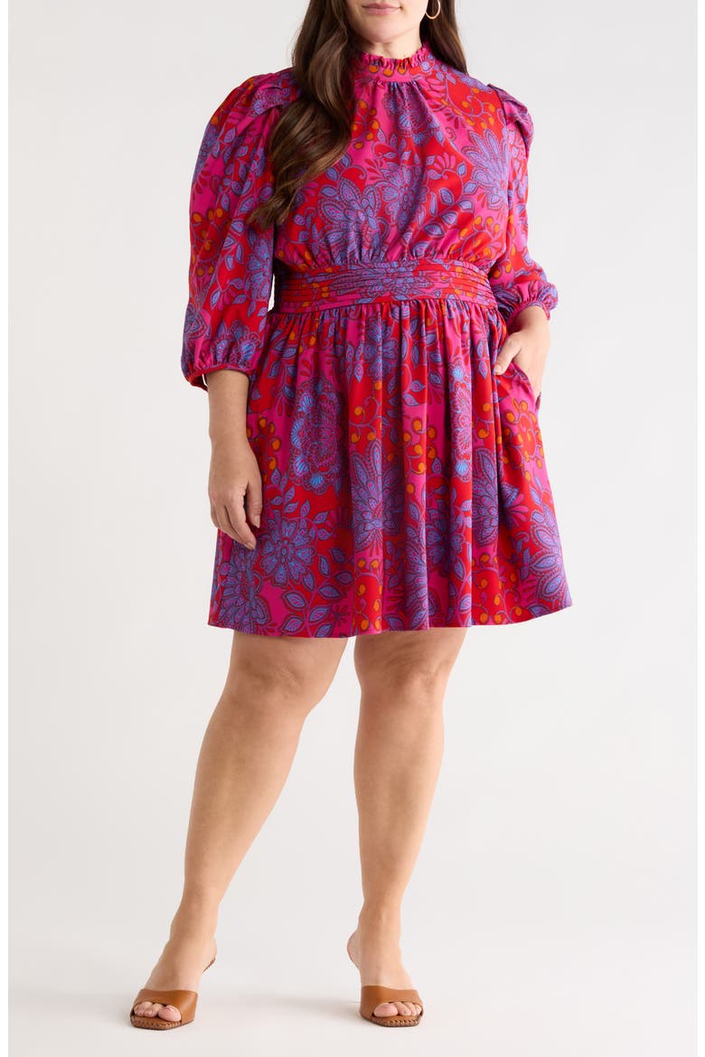 Darret Esmae Floral Pleated Dress, Main, color, FUCHSIA-MULTI