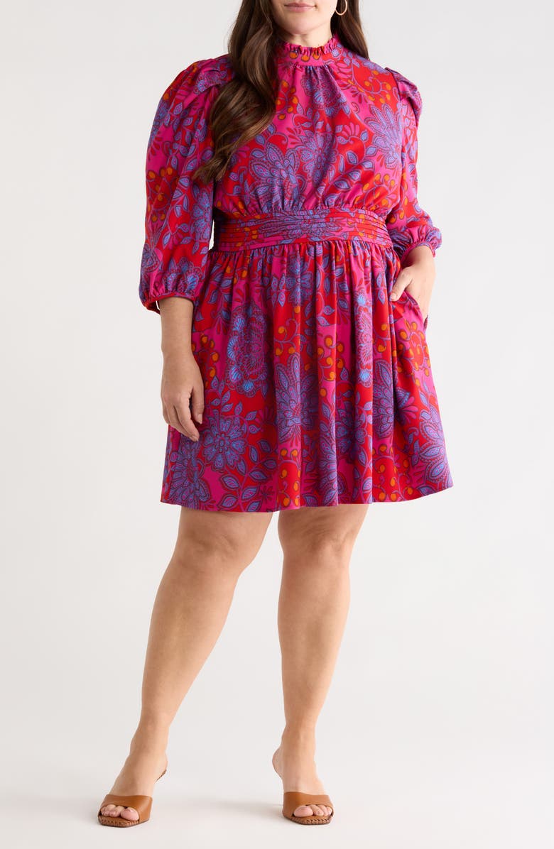 SUGARLIPS Darret Esmae Floral Pleated Dress, Main, color, Fuchsia-Multi