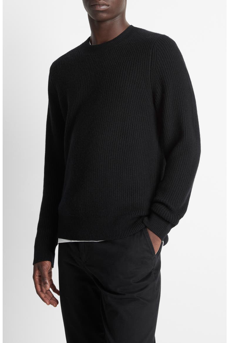 Shaker Stitch Wool & Cashmere Crewneck Sweater, Alternate, color, BLACK