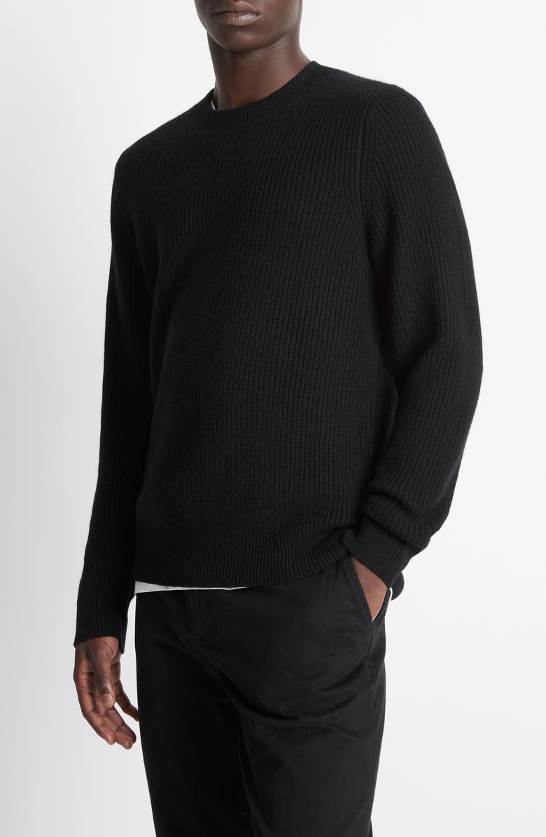 Vince Shaker Stitch Wool & Cashmere Crewneck Sweater, Alternate, color, Black
