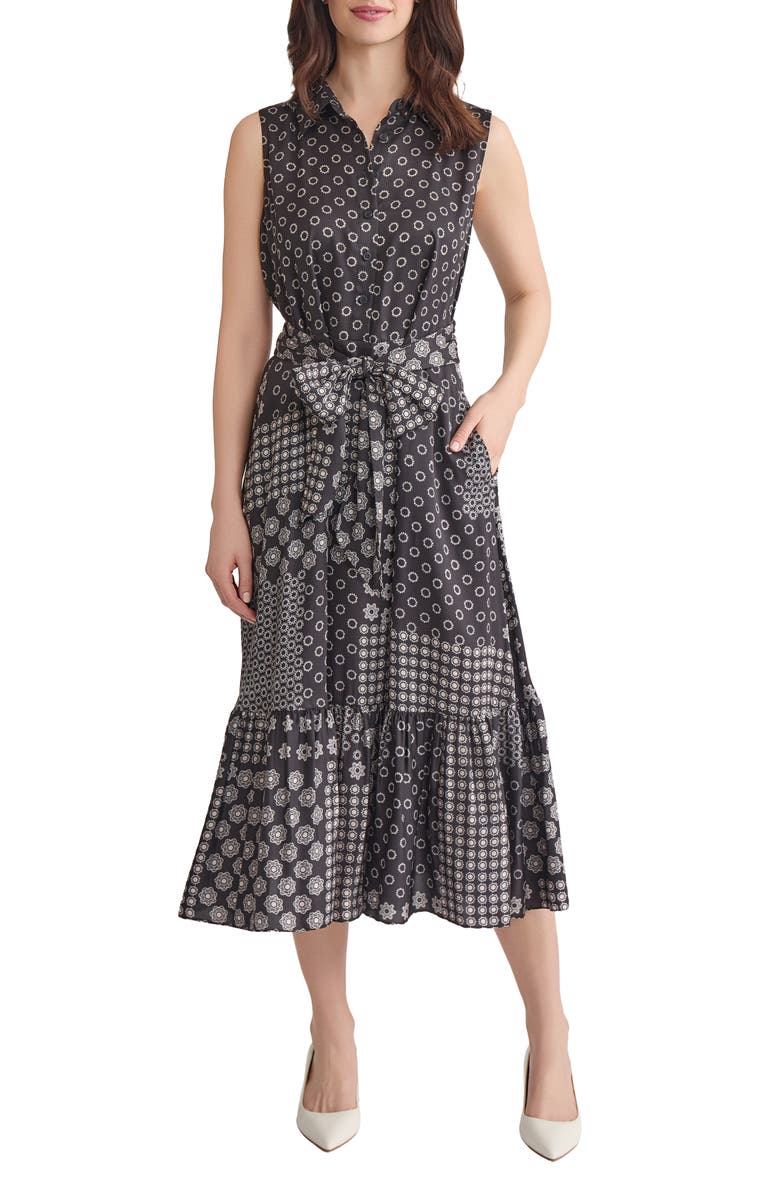 Jones New York Print Tie Waist Sleeveless Midi Dress, Main, color, 