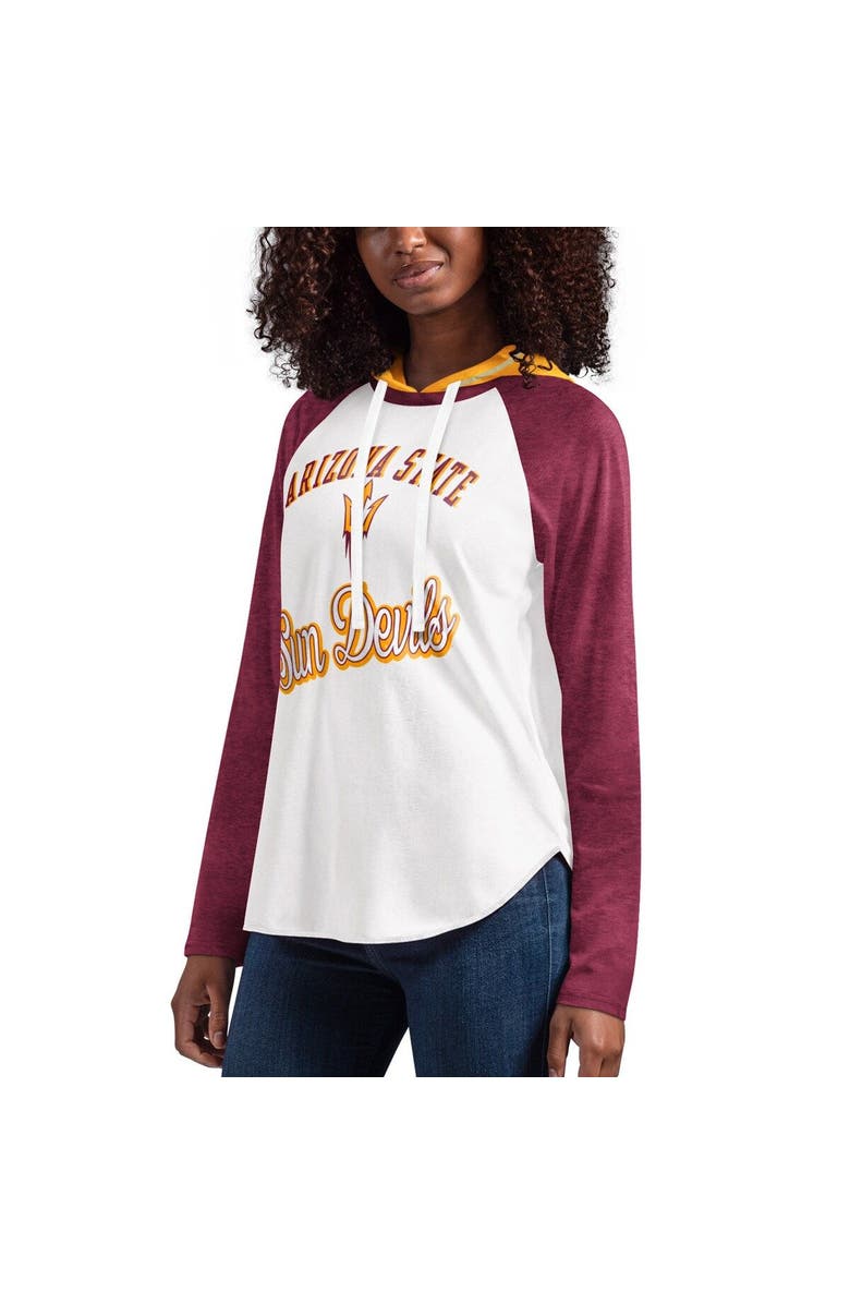G-III 4HER BY CARL BANKS Women's G-III 4Her by Carl Banks White/Maroon Arizona State Sun Devils From the Sideline Raglan Long Sleeve Hoodie T-Shirt, Main, color, 