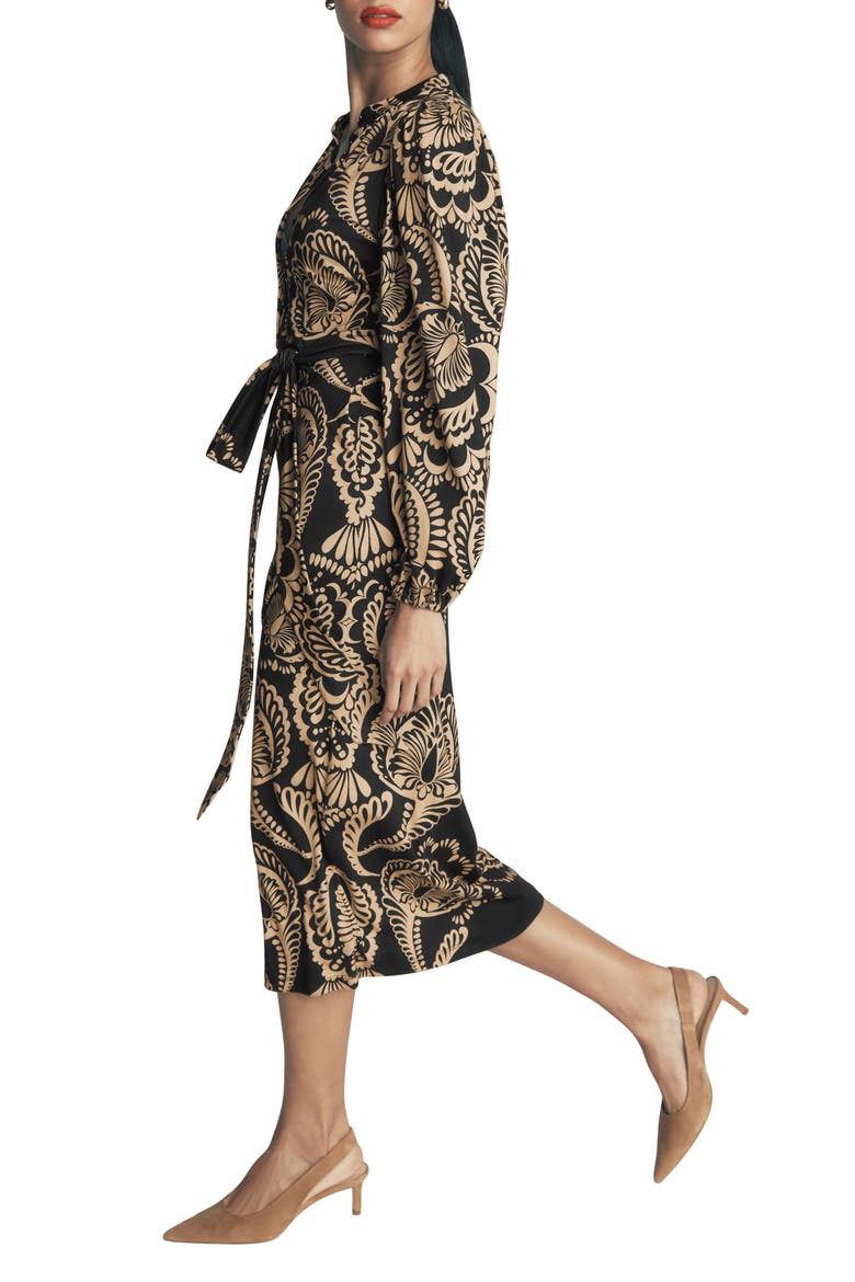 Eli Belted Midi Dress, Main, color, BLACK FLOURISHING MEDLEY