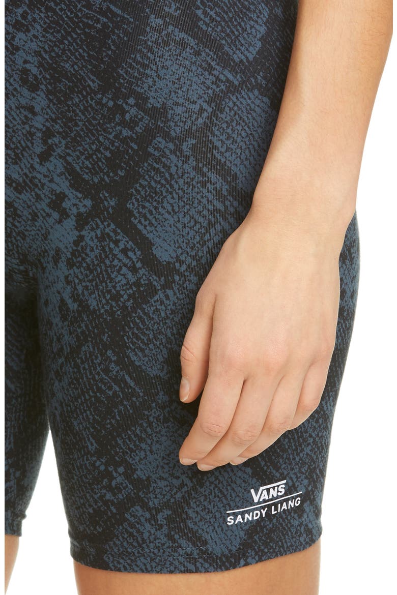 x Sandy Liang Snake Print Stretch Cotton Bike Shorts, Alternate, color, MIDNIGHT NAVY