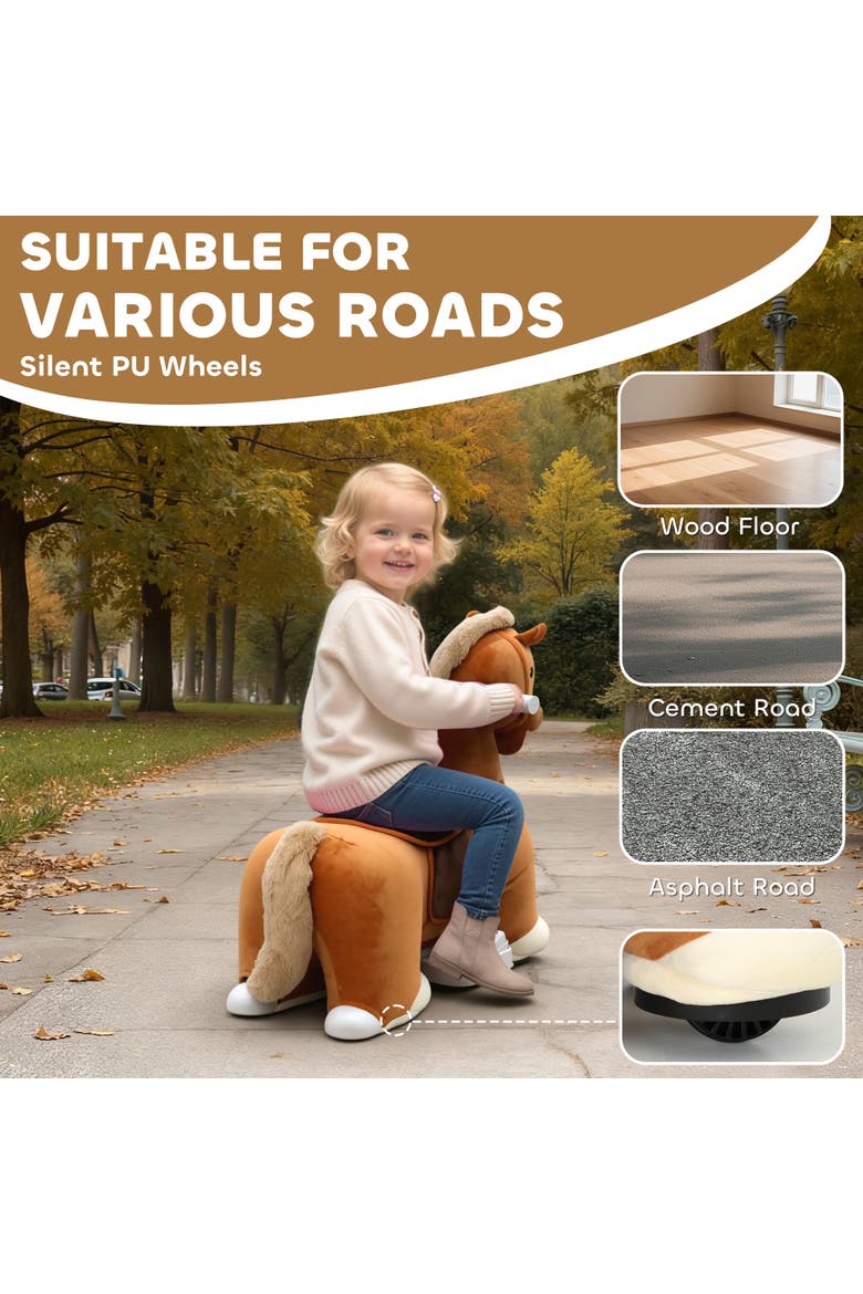 6V Kids Ride on Horse, Electric Riding Animal, Alternate, color, Brown