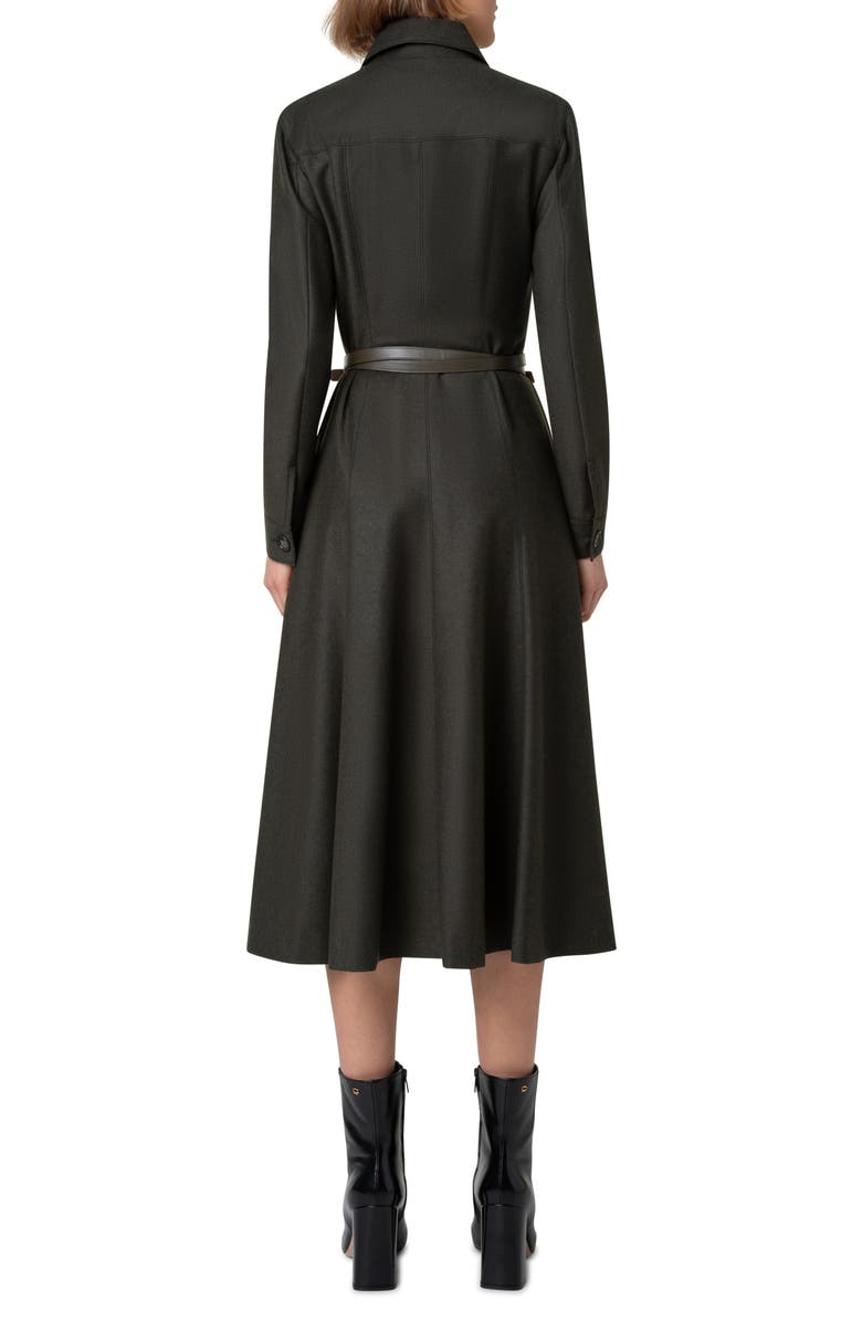 Akris Long Sleeve Belted Stretch Wool Flannel Midi Shirtdress, Alternate, color, 