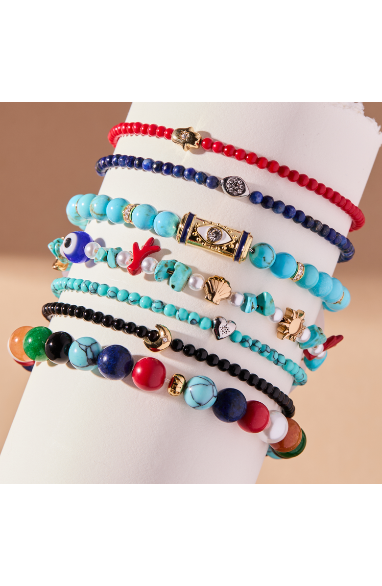 Alex and Ani Evil Eye Lapis Mini Stretch Bracelet, Alternate, color, Blue