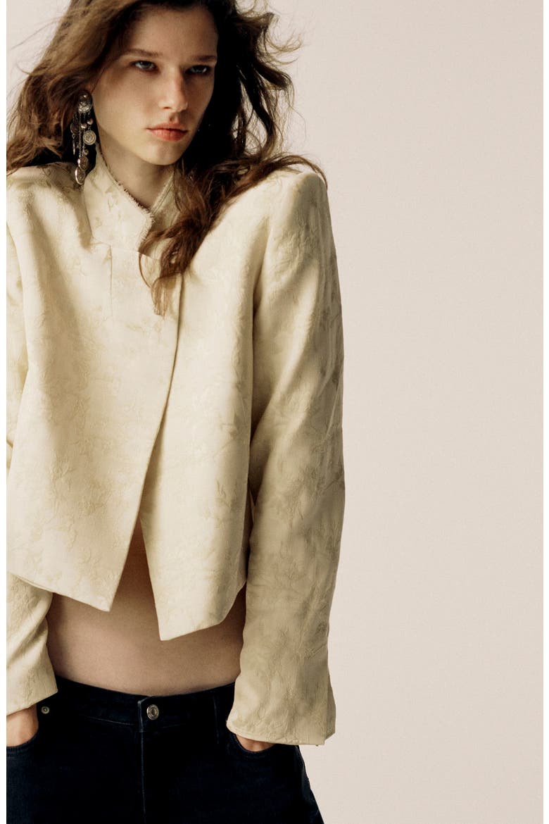 Jacquard Cropped Jacket, Alternate, color, IVORY WHITE