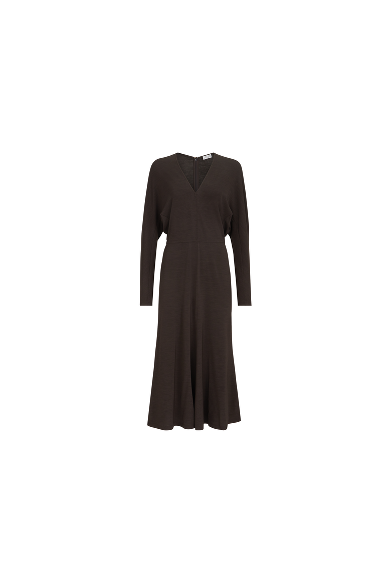 Techno wool jersey dress with monili, Alternate, color, Coffee