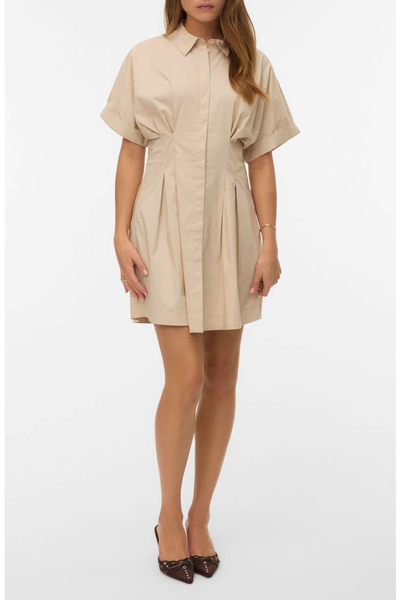 Friba Pleated Mini Shirtdress, Main, color, CEMENT