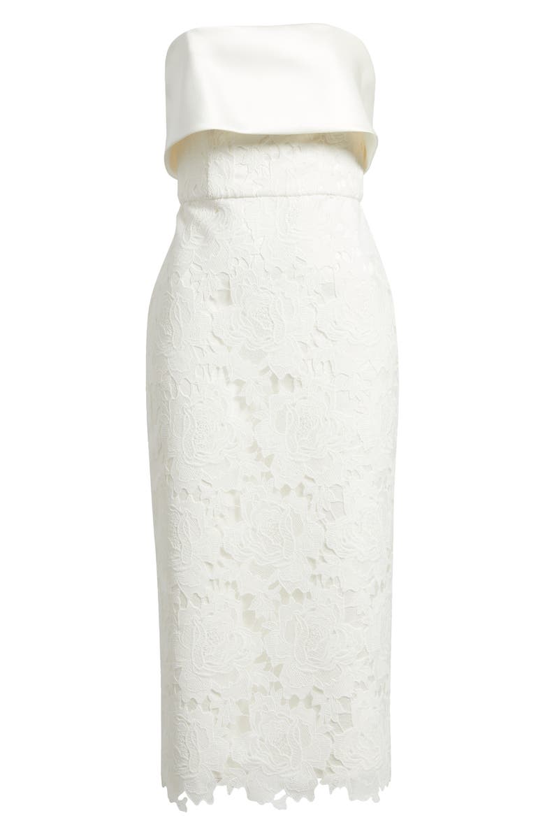 Amsale Strapless Lace Midi A-Line Dress, Alternate, color, Ivory